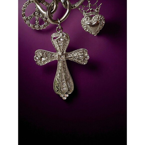 Gothic Charm Necklace Cross Heart Peace Fleur-de-Lis Boho Punk Statement - Picture 3 of 5